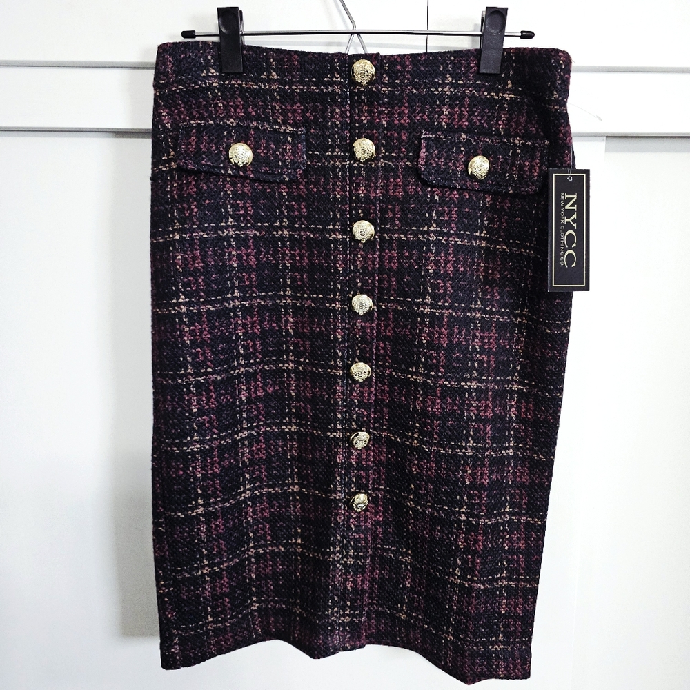 NYCC Women's Size S Tweed Pencil Skirt - Black and Burgundy